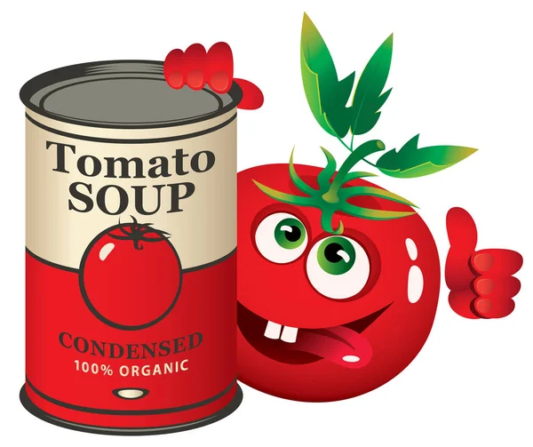 Illustration Vectorielle Boîte Conserve Avec Étiquette Pour Soupe Tomate Condensée — Image vectorielle