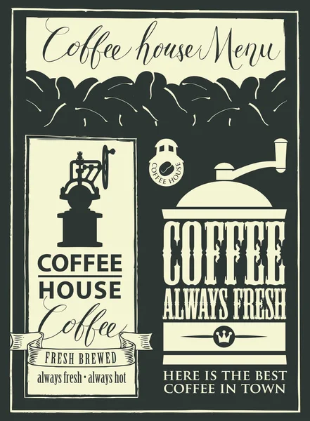 矢量菜单的咖啡馆和一套设计元素与手写的铭文和咖啡研磨机在复古风格的黑色背景 在黑板上画粉笔 — 图库矢量图片