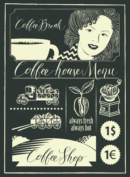 Menu Vectoriel Pour Café Ensemble Éléments Design Avec Des Inscriptions — Image vectorielle