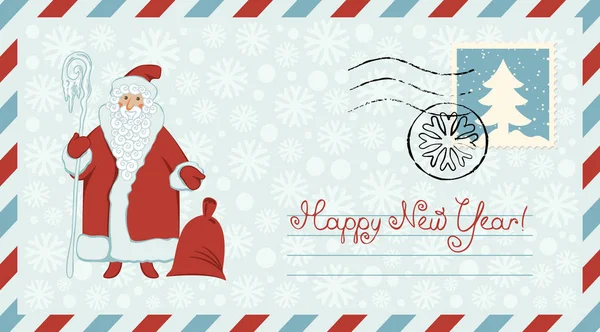 Vector Envelop Het Thema Van Kerstmis Nieuwjaar Met Postzegel Poststempel — Stockvector