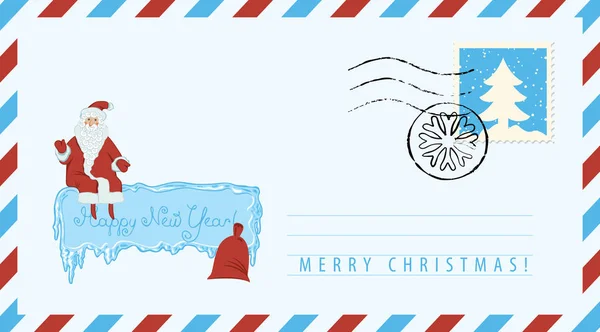 Vector Envelop Het Thema Van Kerstmis Nieuwjaar Met Postzegel Poststempel — Stockvector