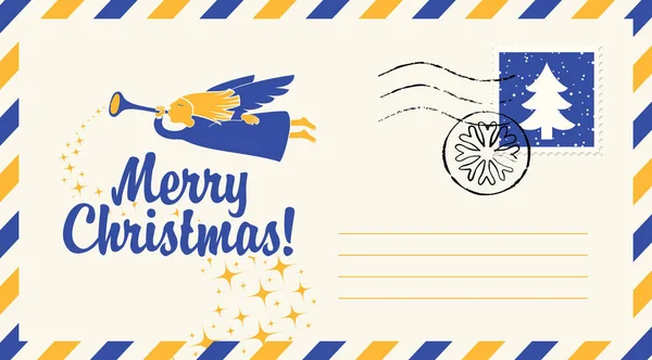 Vector Envelop Het Thema Van Kerstmis Met Postzegel Poststempel Kalligrafische — Stockvector