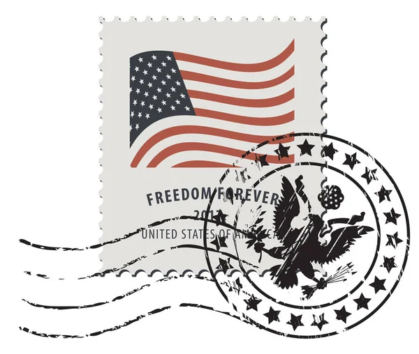 Usa 邮票的矢量例证与邮戳在复古样式 美国国旗和铭文自由永远 — 图库矢量图片