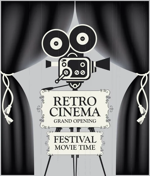 Affiche Vectorielle Pour Festival Cinéma Rétro Avec Rideaux Noirs Caméra — Image vectorielle