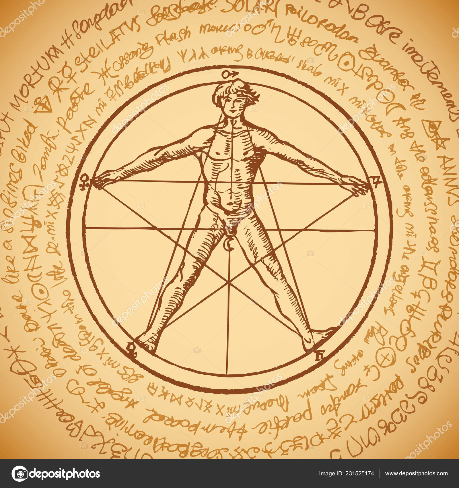 Download Vector Banner Human Figure Vitruvian Man Leonardo Vinci Pentagram Hand Vector Image By C Paseven Vector Stock 231525174