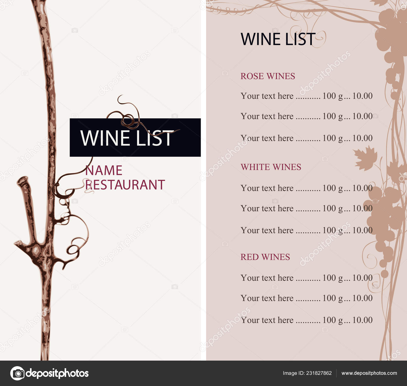 wine list for restaurant