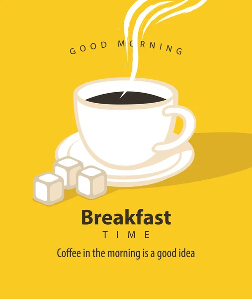 Vektor Banner Zum Thema Frühstückszeit Mit Tasse Heißen Kaffee Und — Stockvektor