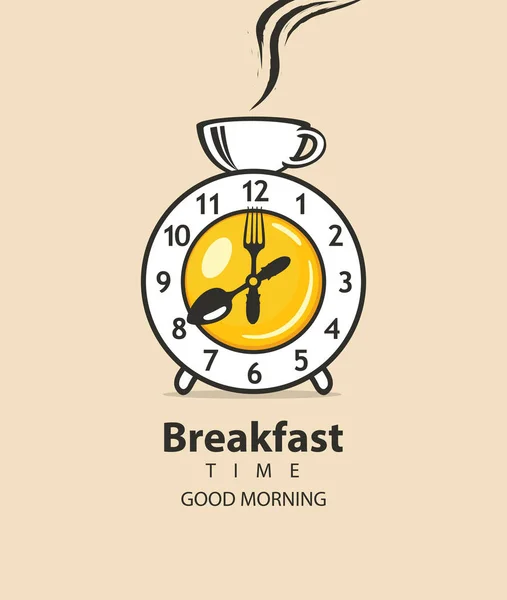 Bannière Vectorielle Sur Thème Heure Petit Déjeuner Avec Une Horloge — Image vectorielle