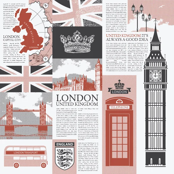 Vector Seamless Background Theme London Newspaper Publications Architectural Landmarks British — Stock Vector