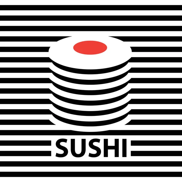 Vektor Nápis Obrázkem Sushi Proužkovaném Pozadí Černé Bílé Návrh Loga — Stockový vektor