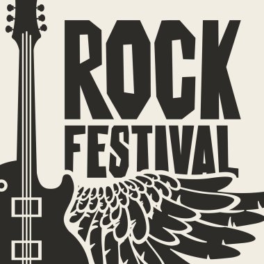 Vektör poster ya da bir elektro gitar ve kanat ile Rock Festivali için banner