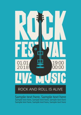 Vektör posteri veya başlığı bir elektro gitar ve metin için yer ile canlı müzik Rock Festivali için. Rock and roll yaşıyor