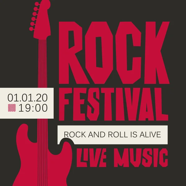 Vector Poster Banner Rock Festival Live Music Red Electric Guitar — Stock Vector
