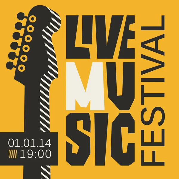 Cartaz Vetor Banner Para Festival Música Vivo Com Pescoço Guitarra — Vetor de Stock