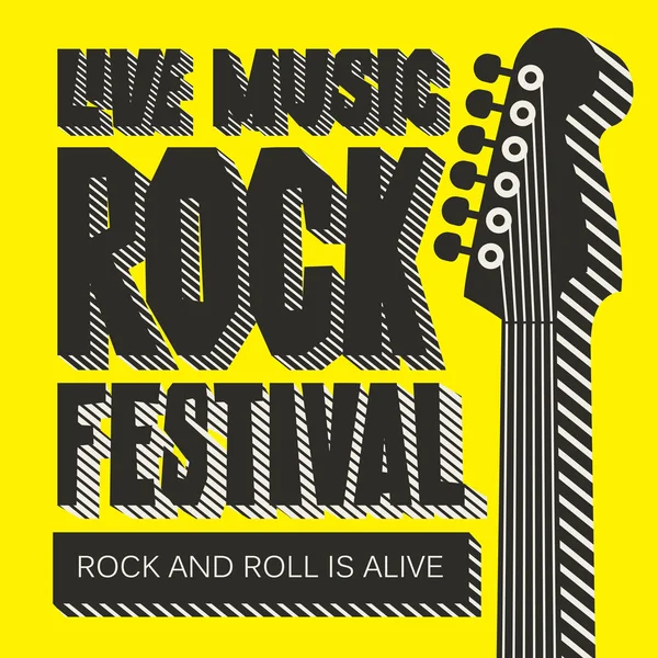 Vector Poster Banner Rock Festival Live Music Neck Electric Guitar — Stock Vector