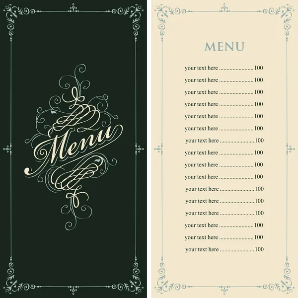 Vector Menu Voor Restaurant Café Met Een Prijslijst Een Kalligrafische — Stockvector