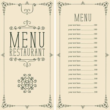 Restoran veya curlicues ve retro tarzı figürlü çerçevede fiyat listede café için vektör menüsü