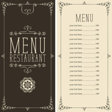 Restoran veya curlicues ve retro tarzı figürlü çerçevede fiyat listede café için vektör menüsü