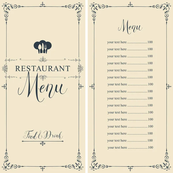 Menu Restaurant Modèle Vectoriel Avec Liste Prix Chapeau Chef Couverts — Image vectorielle