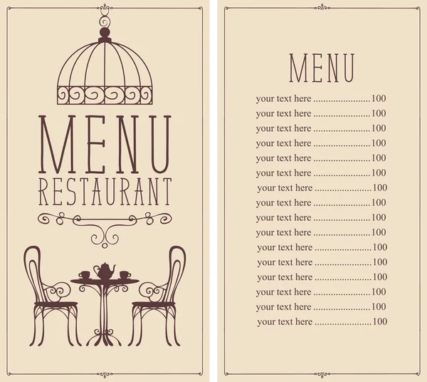 Vector Menu Restaurant Cafe Price List Table Two Chairs Tea — Stock Vector