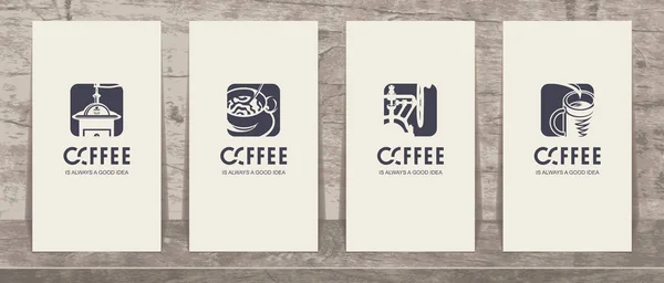 Conjunto Quatro Cartões Visita Vetoriais Com Desenhos Sobre Tema Café — Vetor de Stock