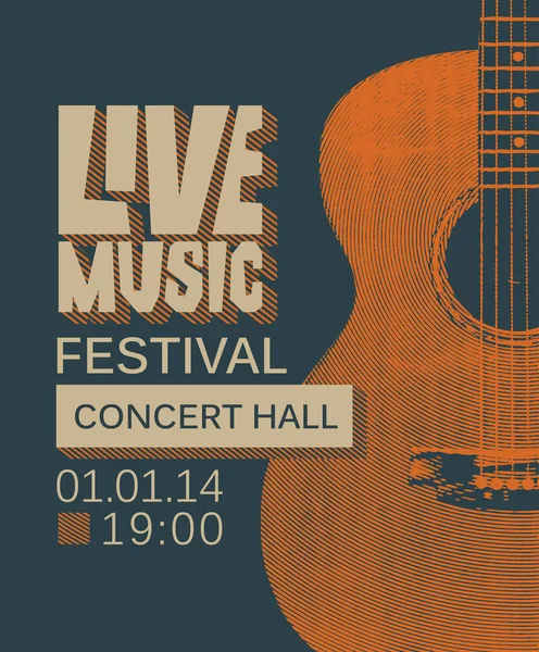 Bannière Vectorielle Affiche Pour Festival Musique Live Avec Guitare Dans — Image vectorielle