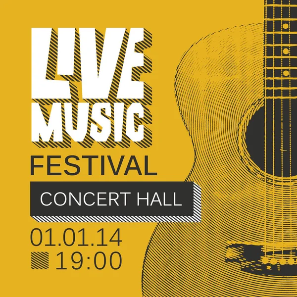 Banner Vetorial Cartaz Para Festival Música Vivo Com Guitarra Estilo — Vetor de Stock