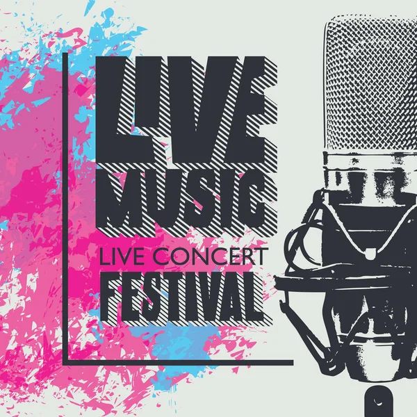Cartaz Vetorial Para Festival Música Vivo Com Microfone Realista Fundo — Vetor de Stock
