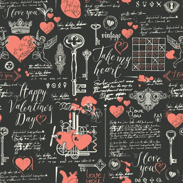 Vector Seamless Background Theme Declaration Love Valentine Day Retro Style — Stock Vector