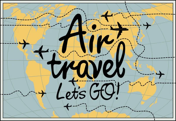 Διάνυσμα Banner Για Θέμα Του Αεροπορικού Ταξιδιού Παγκόσμιο Χάρτη Αεροπλάνα — Διανυσματικό Αρχείο