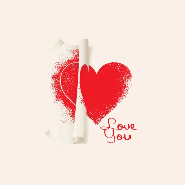 ベクター バナーまたはあなたを愛して碑文とグリーティング カードや壁にステンシルを赤ペンキで描かれたハート記号 愛の宣言 バレンタイン カード — ストックベクタ