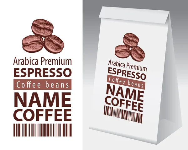 Kağıt Ambalaj Etiketi Için Kahve Çekirdeği Etiket Ile Kahve Kahve — Stok Vektör