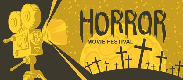 Vector Banner Fesztivál Horror Film Illusztráció Régi Filmvetítő Temető Egy — Stock Vector