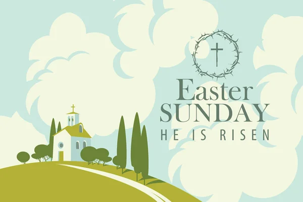 Vector Easter Banner Card Words Easter Sunday Risen Landscape Small — Stock Vector