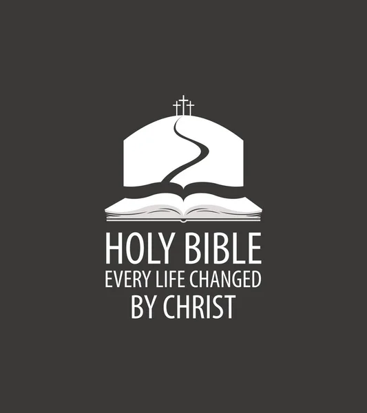 Vector Religious Banner Open Bible Mount Calvary Three Crosses Words — Stock Vector