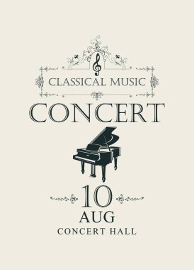 Vektör poster konser ya da piyano ile vintage tarzı klasik müzik festivali için