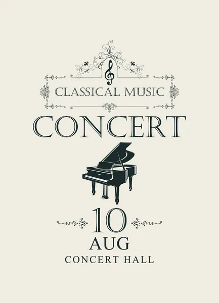 与大钢琴在复古风格的古典音乐的音乐会或节日的向量海报 — 图库矢量图片