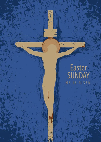 부활절 일요일 단어에 십자가와 십자가의 실루엣으로 종교적인 주제에 일러스트 — 스톡 벡터