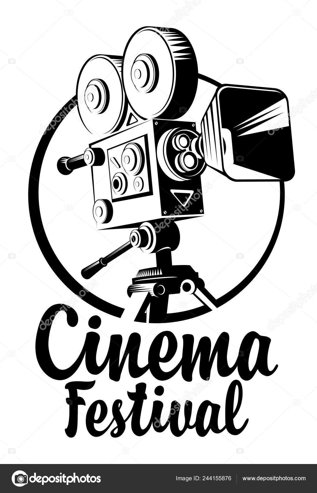 昔ながらの映写と書道碑文映画祭のベクター バナー チラシ バナー ポスター Web ページ 背景の黒と白のイラストやアイコンを使用できます ストックベクター C Paseven