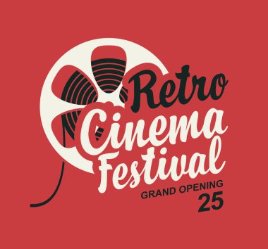 Eski film şeridi reel ve kaligrafi yazıt ile vektör retro Sinema Festivali afiş. Sinema afiş, poster, afiş, billboard, web sayfası, arka plan, Bilet için kullanılabilir