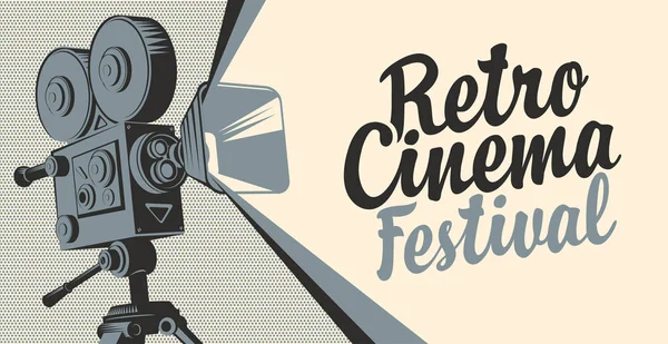 Cartel Vectorial Para Festival Cine Retro Con Proyector Cine Cámara — Vector de stock