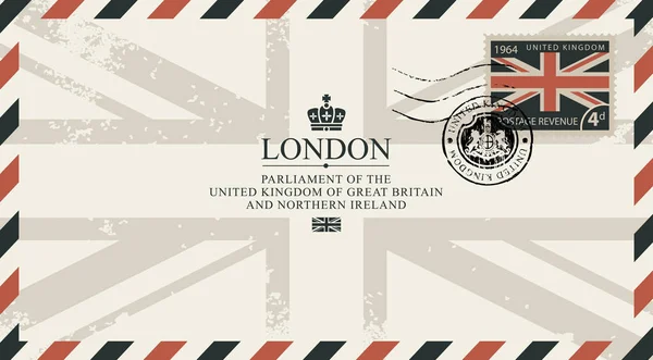 Vektor Képeslap Vagy Boríték Brit Zászló Feliratokat Bélyegző Zászló Egyesült — Stock Vector