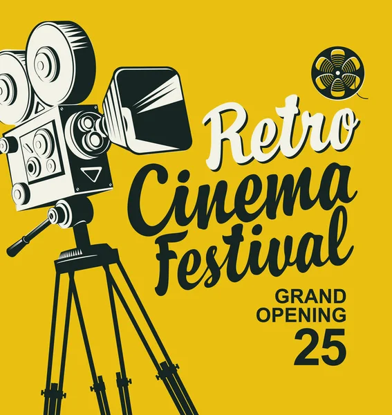 Vector Retro Cinema Festival Poster Met Ouderwetse Filmcamera Kalligrafische Inscriptie — Stockvector