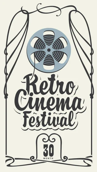Affiche Vectorielle Pour Festival Cinéma Rétro Avec Bobine Film Ancienne — Image vectorielle