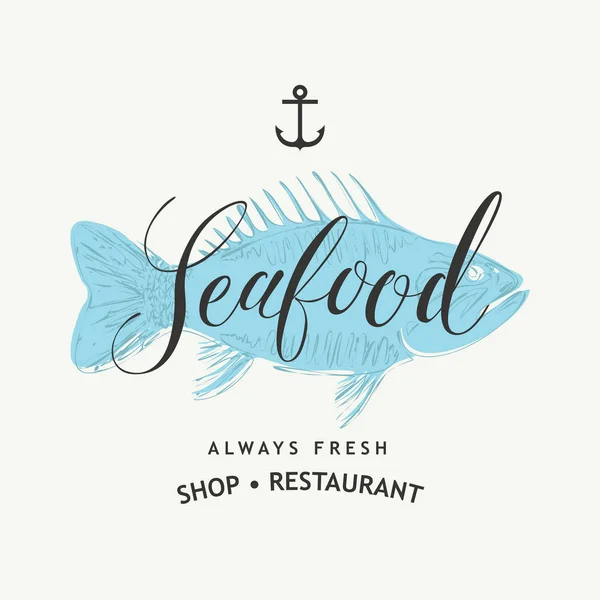 Vector Banner Menu Seafood Restaurant Shop Decorative Fish Handwritten Inscriptions — Stock Vector