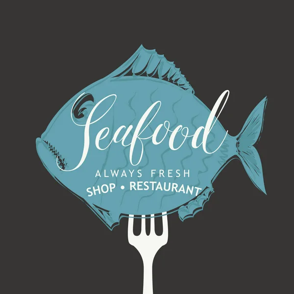 Vector Banner Menu Seafood Restaurant Shop Decorative Fish Fork Handwritten — Stock Vector