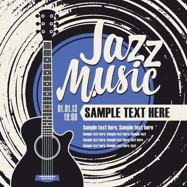 Vector Poster Banner Calligraphic Inscription Jazz Music Vinyl Record Guitar — Stock Vector
