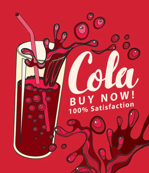 Banner Con Vaso Cola Inscripción Manuscrita Estilo Retro Ilustración Vectorial — Archivo Imágenes Vectoriales