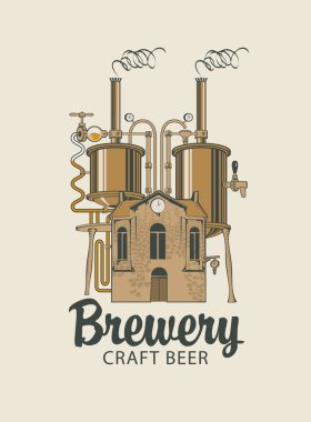 Bira ve zanaat bira varil retro tarzı çatı ile ev görüntüsünü bir kaligrafi yazıt ile vektör afiş. Simgesini veya eski bira için etiket.