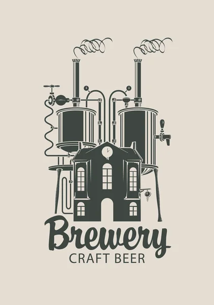 Bier banner met de brouwerij gebouw in retro stijl — Stockvector